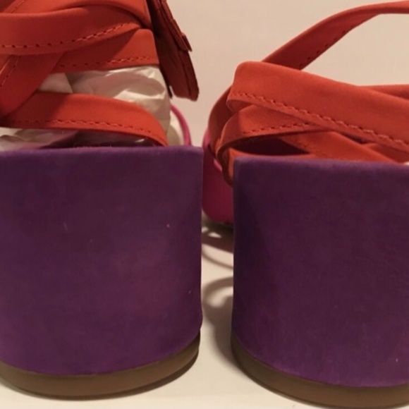 New- Brian Atwood Astor Retro Colorblock Lace Up Sandals Pink Suede Heels Size 6 - Picture 9 of 9